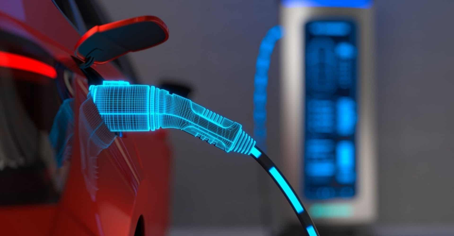 Imagem mostra estação de carregamento de veículos elétricos.