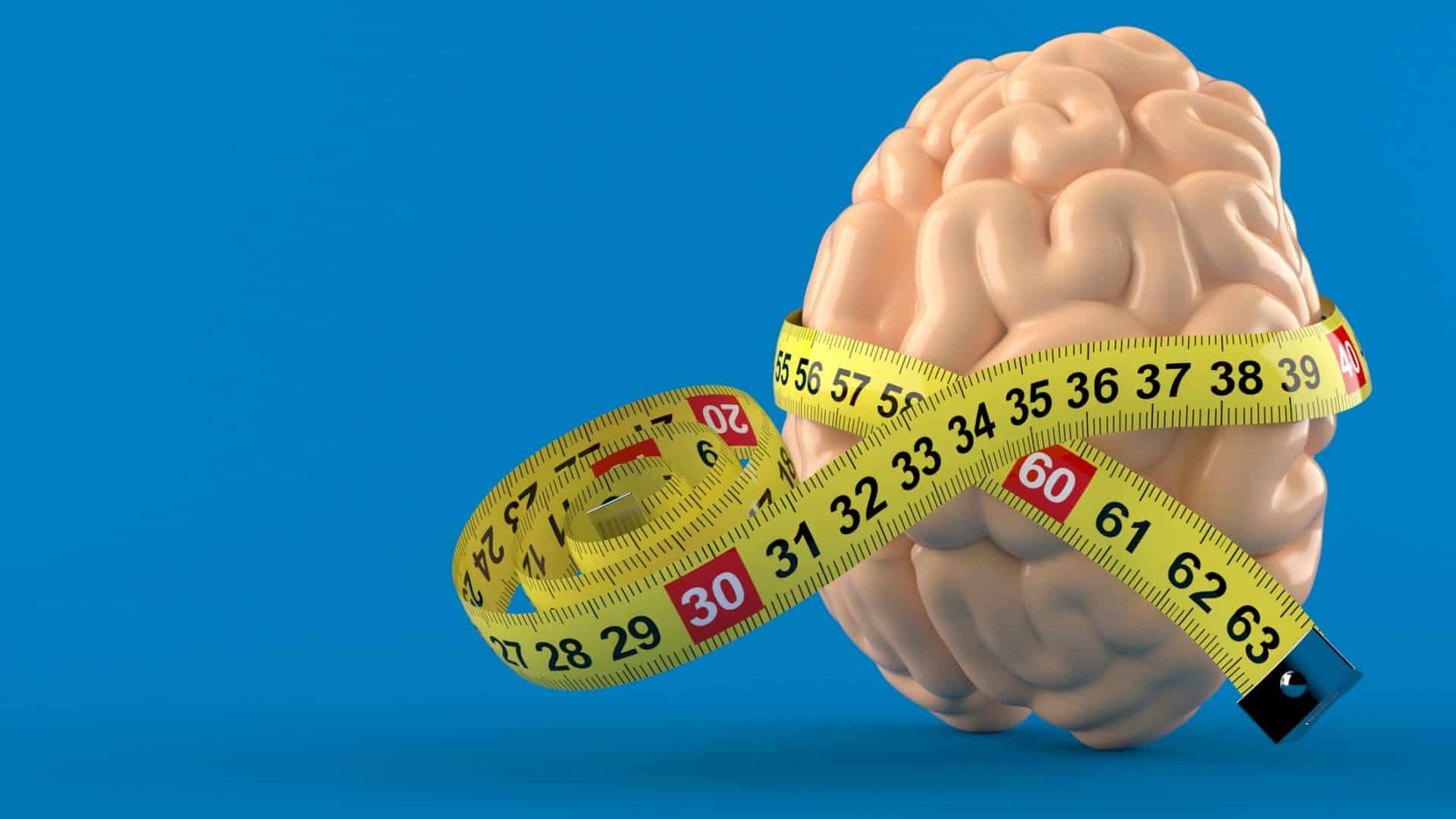 Ilustração de cérebro sendo medido com fita métrica