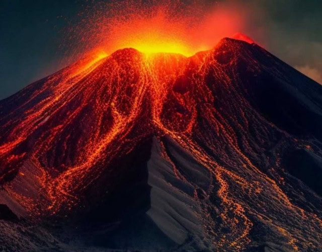 foto de um vulcão em atividade