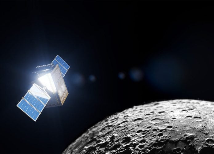 Conceito artístico da sonda Lunar Trailblazer na órbita da Lua