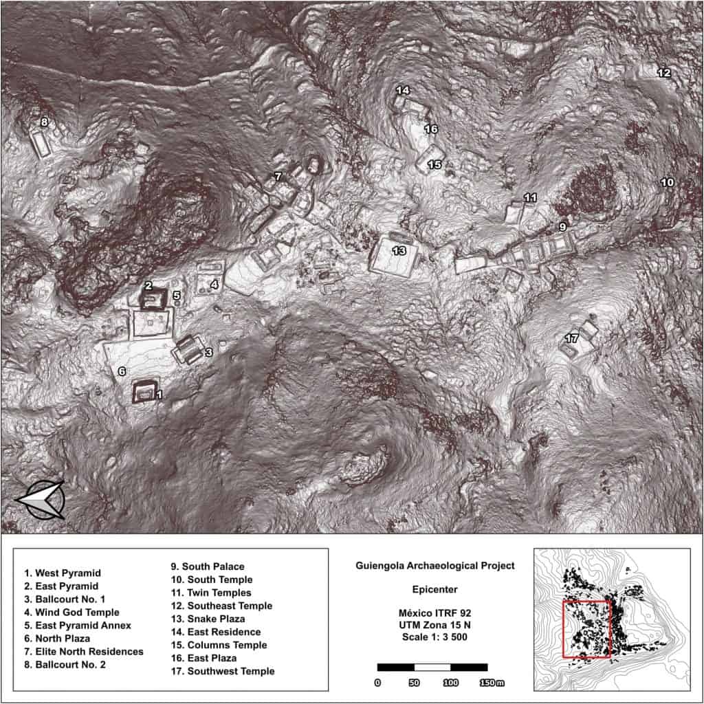 Mapa da cidade zapoteca de Guiengola feito com lidar
