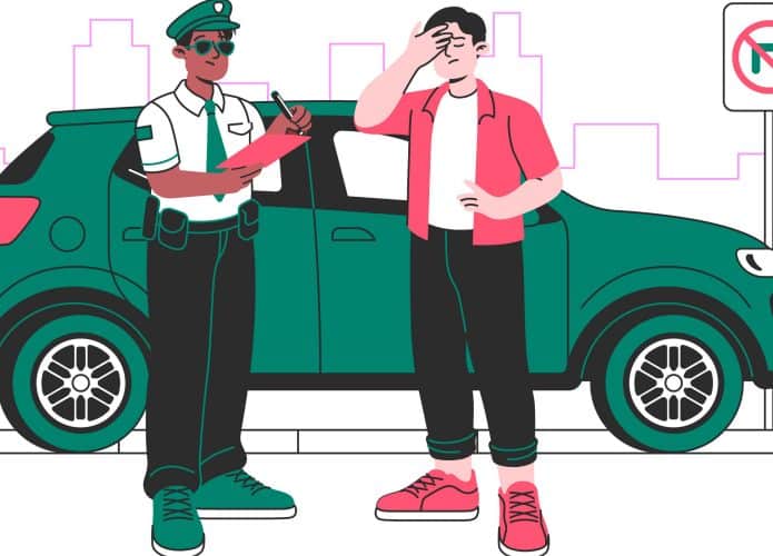 ilustração de policial multando motorista