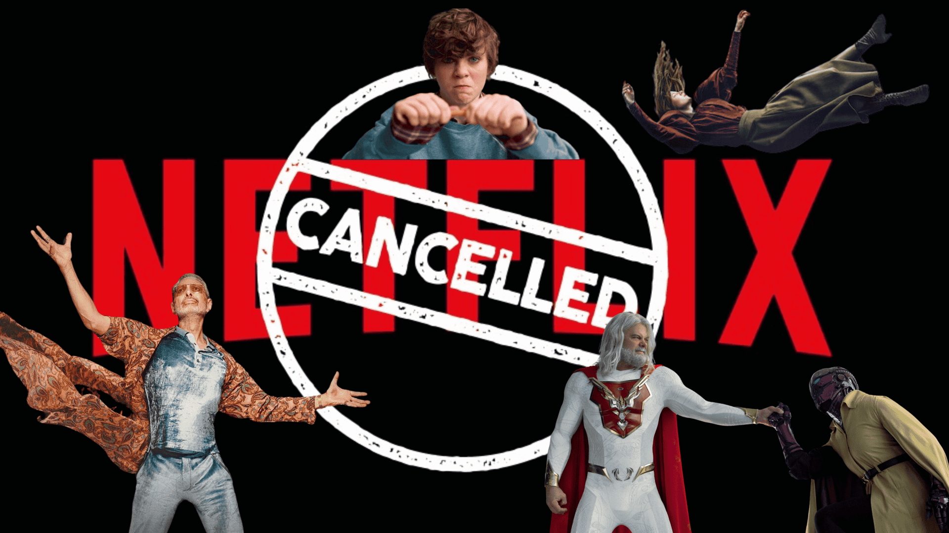 Montagem com personagens de séries canceladas pela Netflix, incluindo 