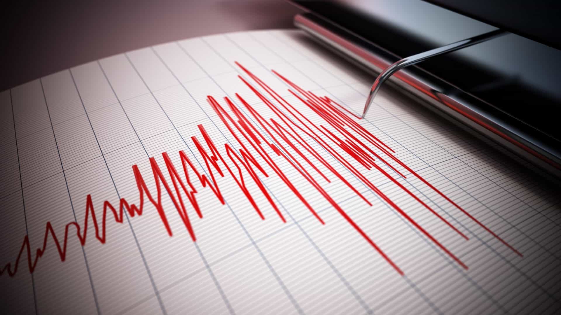 Dados sismográficos de um grande terremoto. Ondas sísmicas na página do relatório. Ilustração 3D.