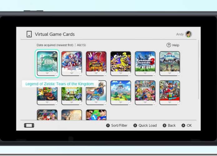 Virtual Game Cards no Nintendo Switch