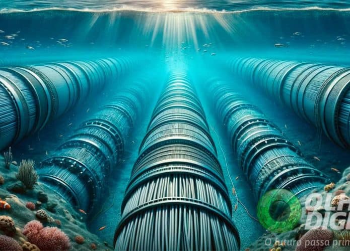 Ilustração de cabos de internet submarinos