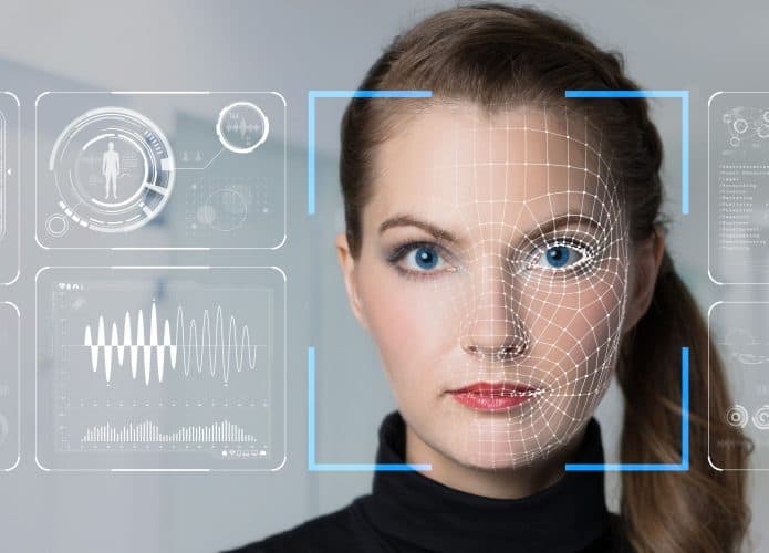 Ilustração de deepfake de rosto de mulher