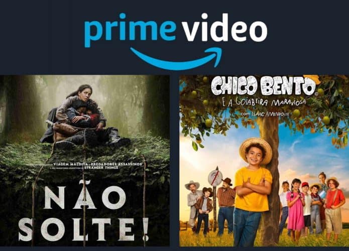 Montagem com pôsteres dos filmes Não Solte e Chico Bento, dois entre os lançamentos da semana entre 17 e 23 de março no Amazon Prime Video