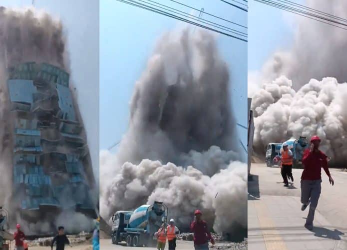 Capturas de tela de vídeo que mostra prédio desabando durante terremoto em Bangkok