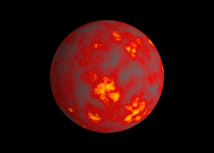 Ilustração da Lua coberta por um oceano de magma