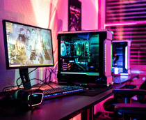 imagem mostra uma mesa que resguarda um pc gamer