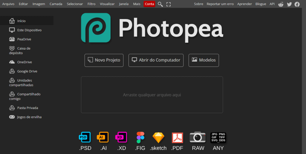 Captura de tela do software Photopea