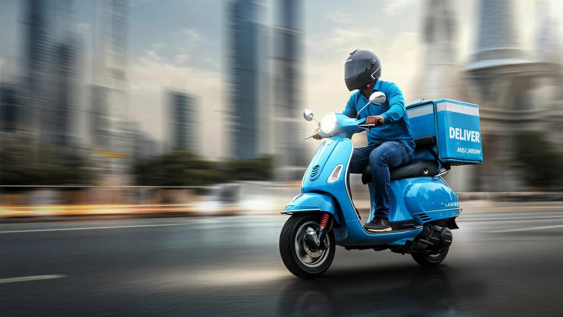 Entregador de delivery em uma moto
