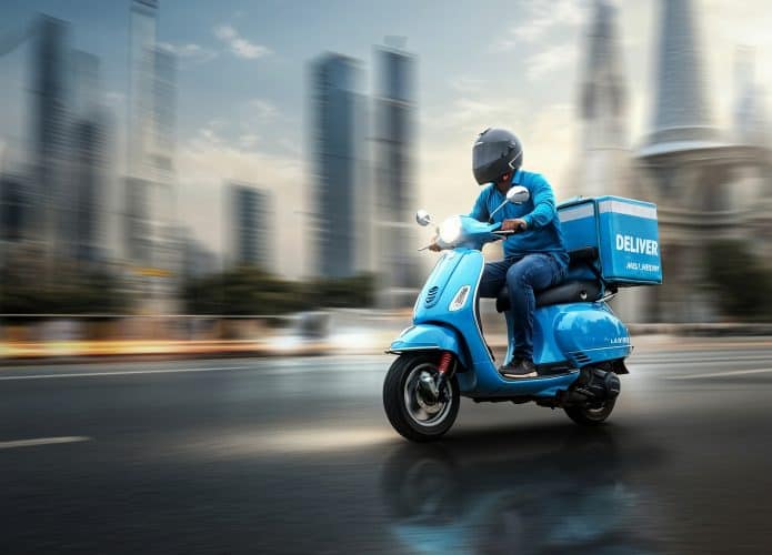 Entregador de delivery em uma moto
