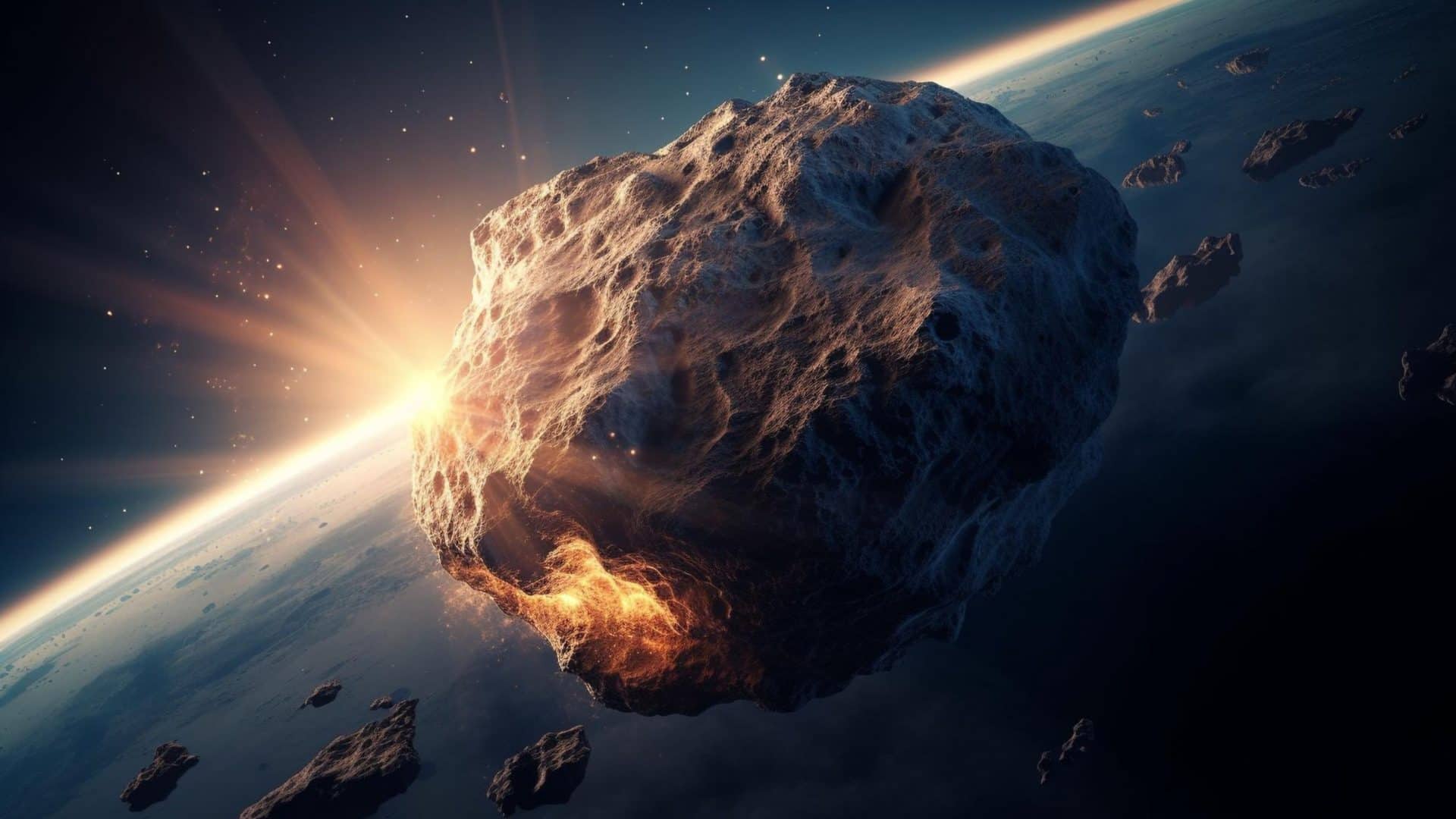 representação de um meteoro próximo ao Planeta Terra