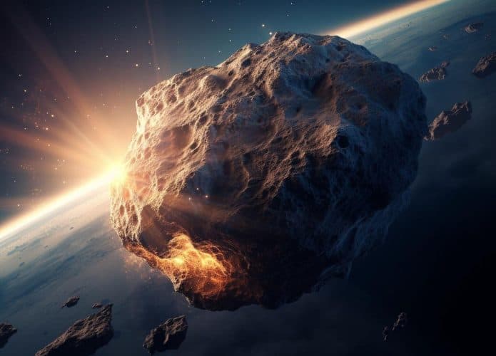 representação de um meteoro próximo ao Planeta Terra