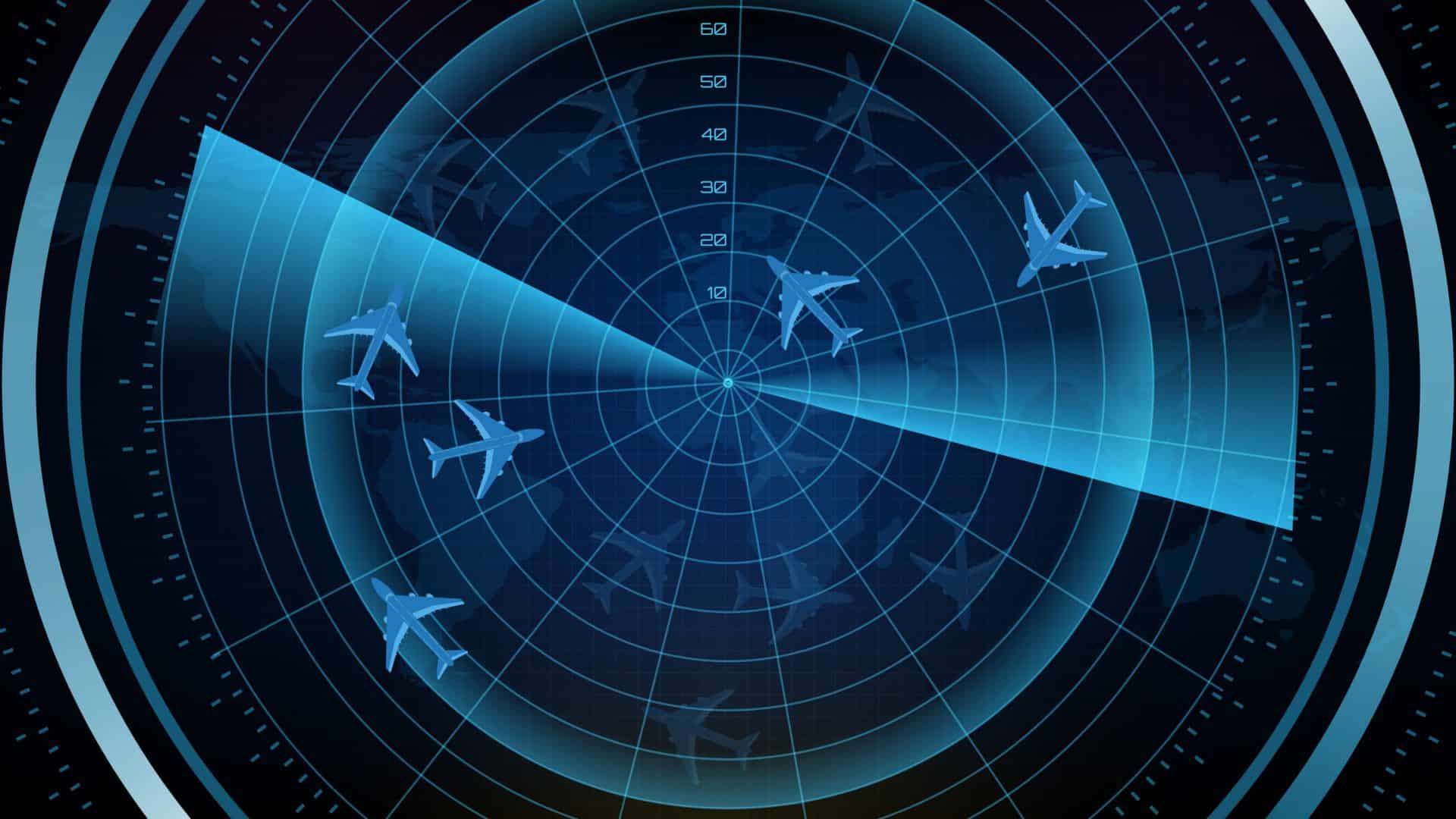 Simulação de radar de aviões om vários deles
