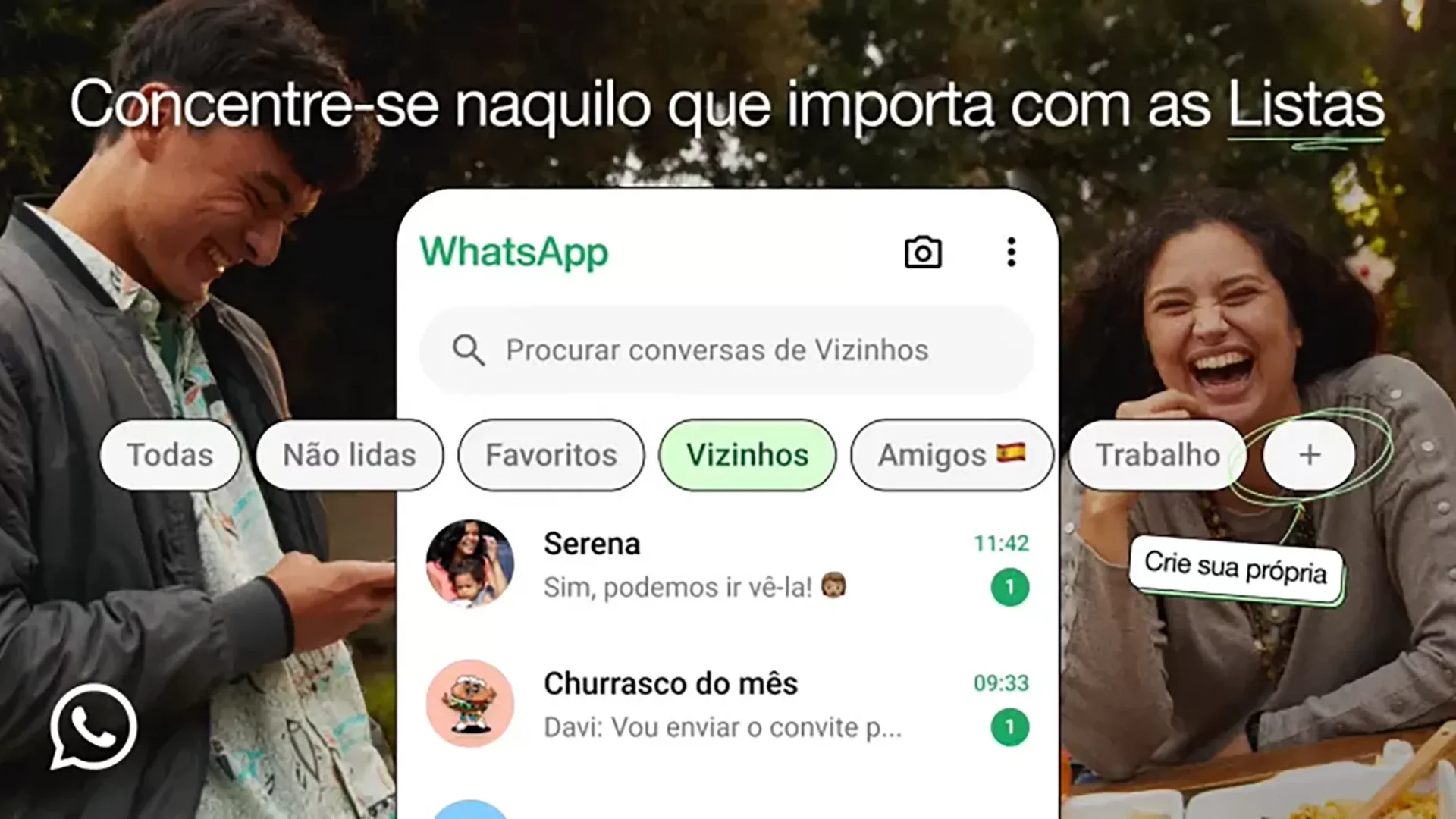 Banner destacando listas personalizadas do WhatsApp