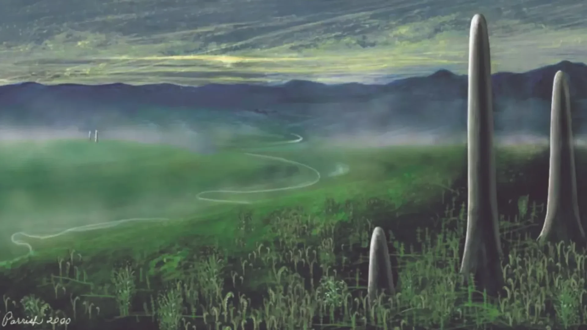 Uma pintura de como os prototaxitas podem ter se parecido, 400 milhões de anos atrás