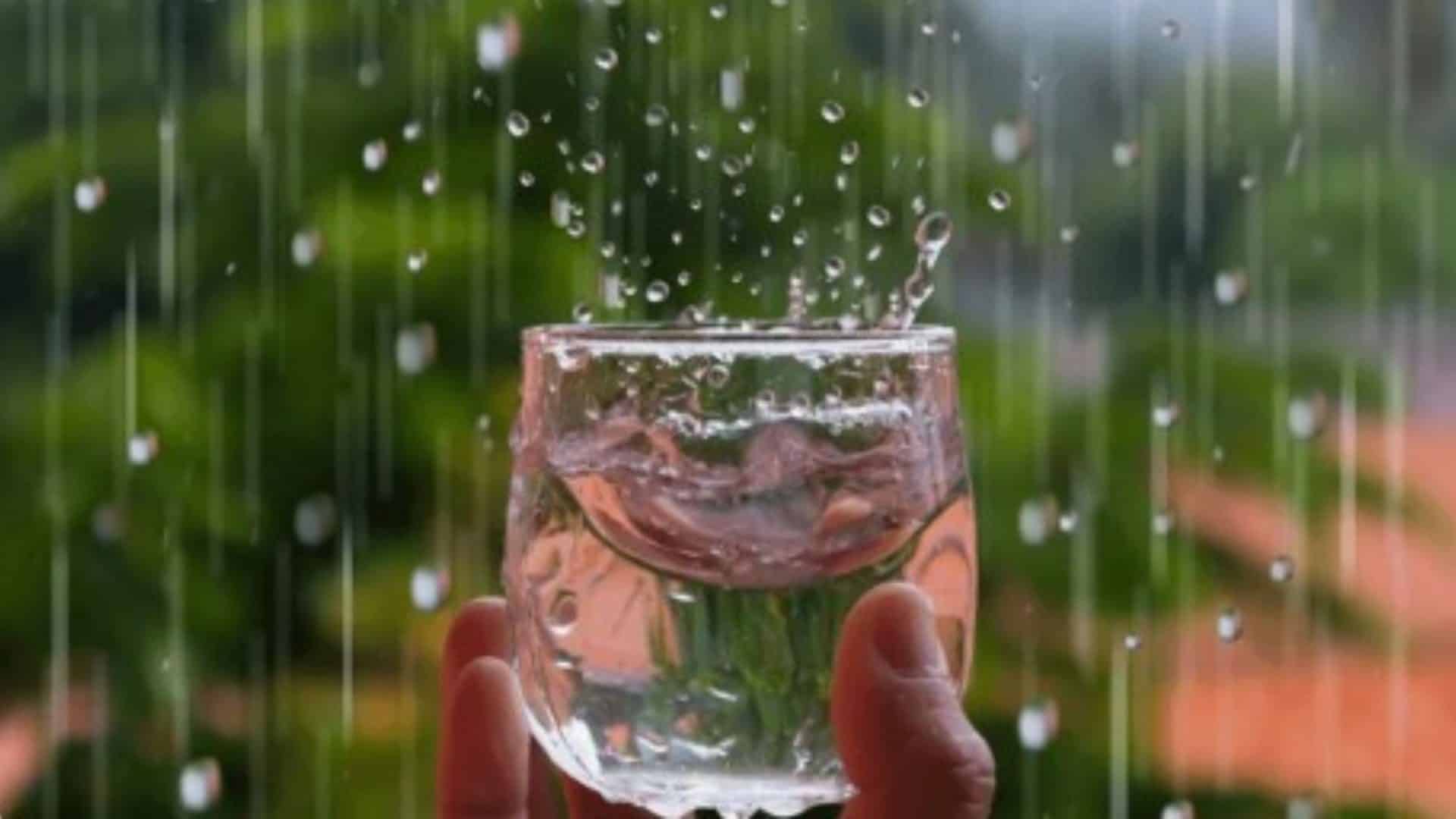 copo coletando água da chuva