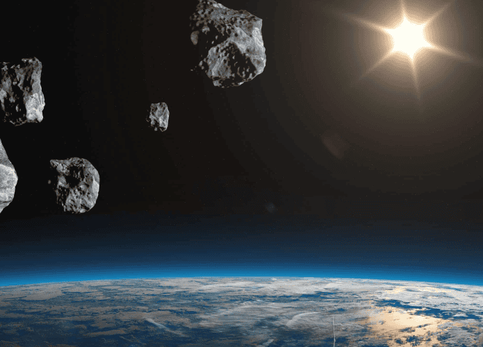 Imagem conceitual de asteroides próximos da Terra