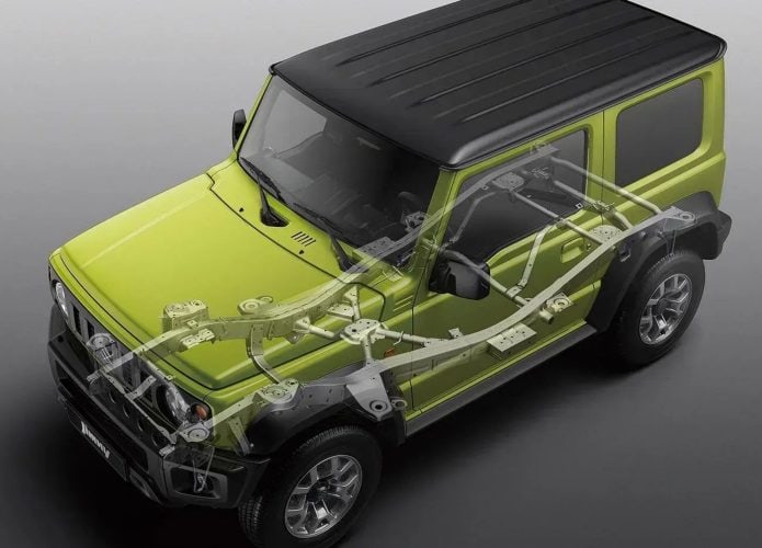 Ilustração de raio-x do Jimny Sierra, da Suzuki