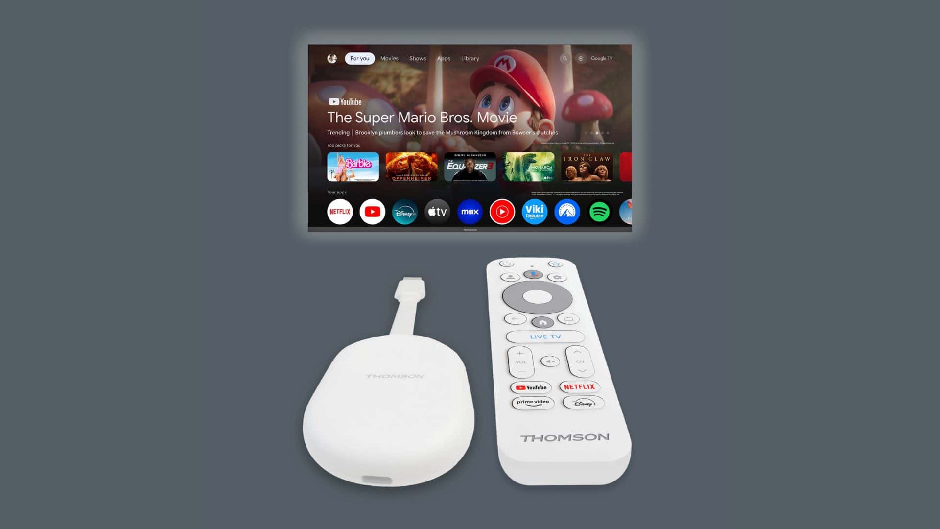 Montagem com Cast 150 da Thomson, que é uma espécie de sucessor do Chromecast do Google