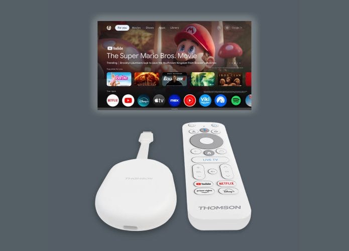 Montagem com Cast 150 da Thomson, que é uma espécie de sucessor do Chromecast do Google