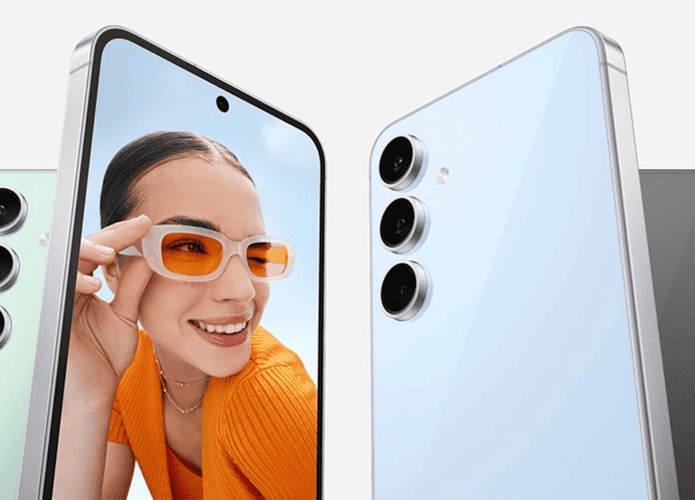 Montagem com versões verde, azul e grafite do Galaxy S24 FE, que agora está disponível no Brasil