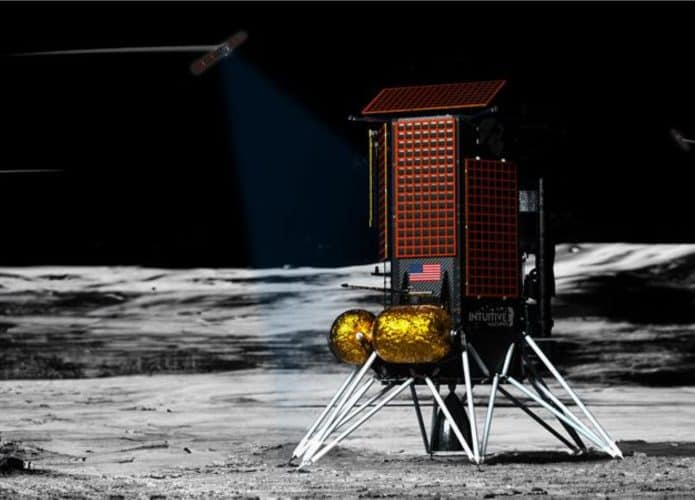 Imagem conceitual do IM-4 e três satélites de retransmissão lunar