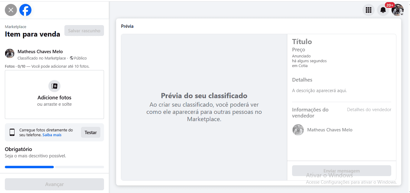 Quarto passo para vender pelo Marketplace