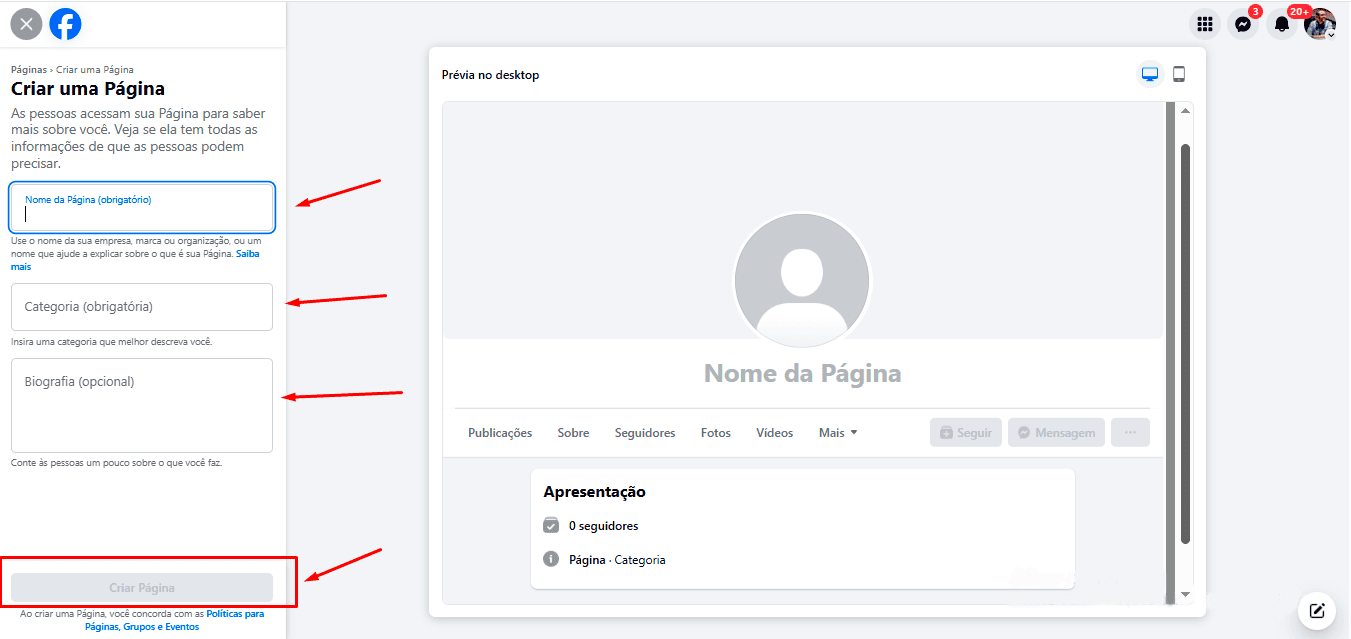 Quinto passo para criar uma página