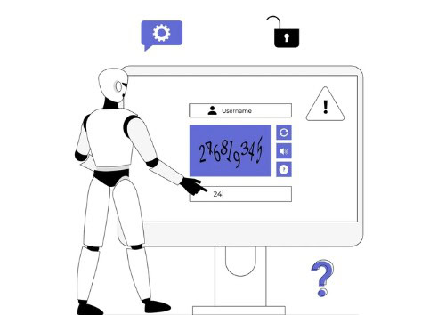ilustração com robô em frente a um captcha