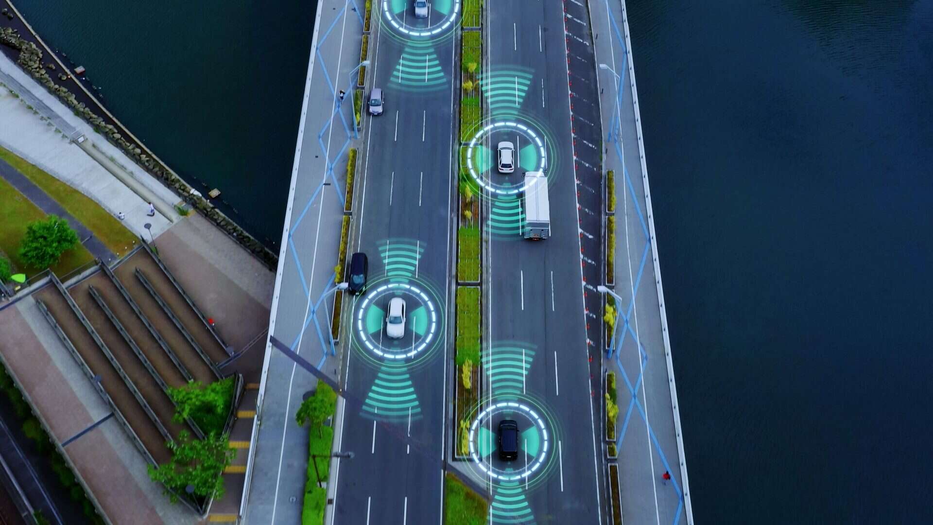 Conceito de tecnologia automotiva. ITS (Sistemas de Transporte Inteligentes). ADAS (Sistema Avançado de Assistência ao Motorista). ACC (Controle de Cruzeiro Adaptativo