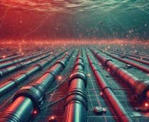 ilustração feita por IA mostrando cabos submarinos de internet em risco
