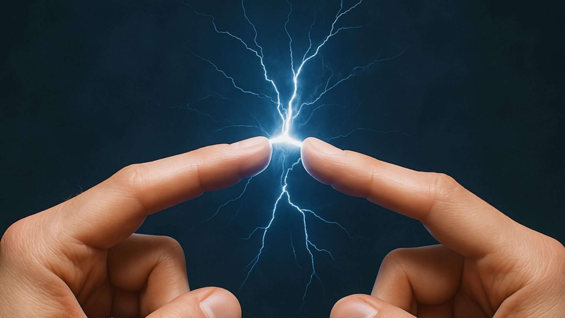 Dois dedos quase se tocando com efeitos que simulam a eletricidade estática