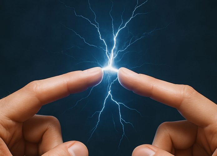 Dois dedos quase se tocando com efeitos que simulam a eletricidade estática