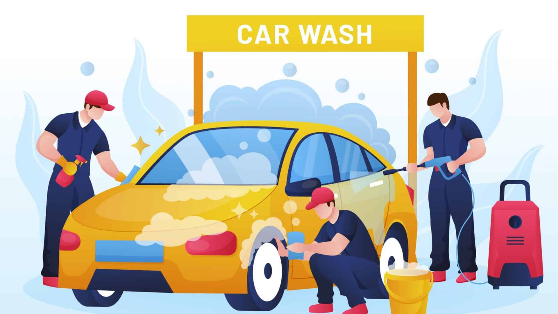 ilustração de pessoas lavando carro