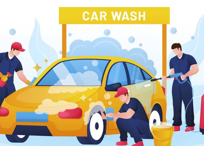 ilustração de pessoas lavando carro