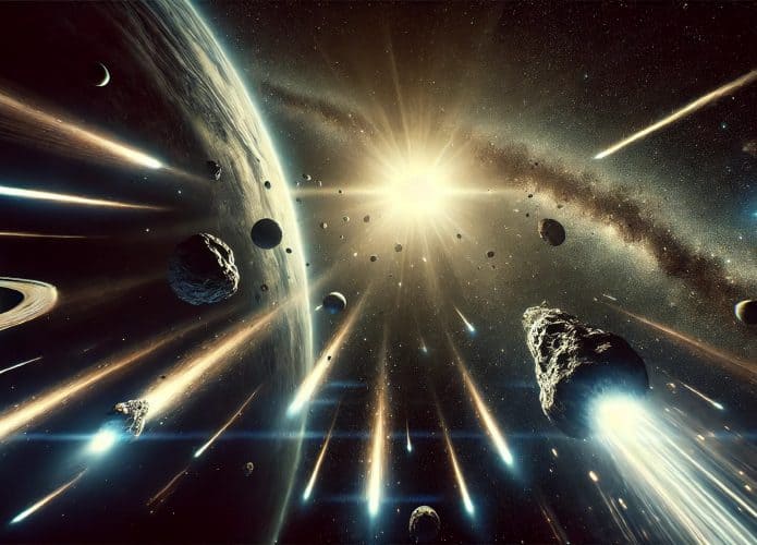 objetos interestelares, como cometas, asteroides e meteoros, passando pelo nosso sistema solar