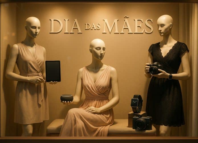 Vitrine com presente de dia das mães