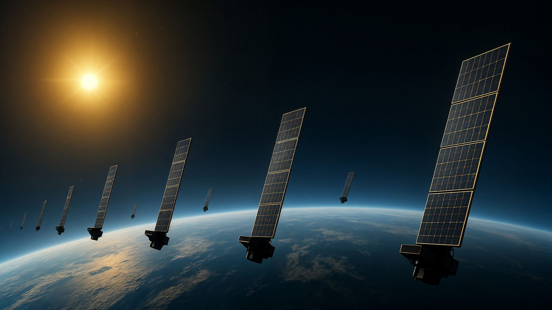 Representação artística da megaconstelação de satélites Starlink, da SpaceX, na órbita da Terra
