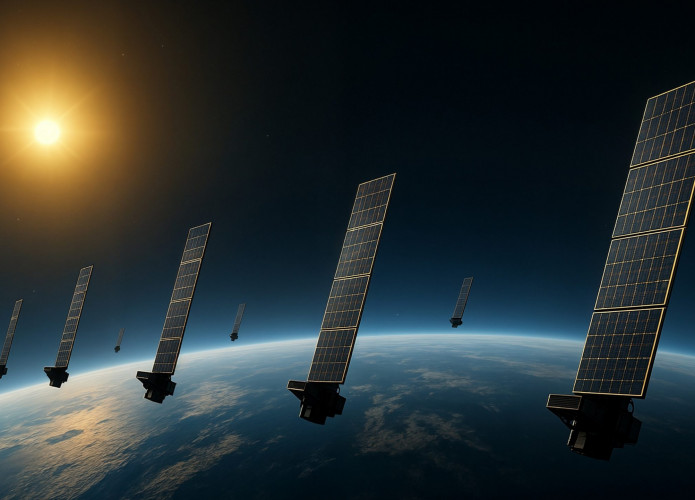 Representação artística da megaconstelação de satélites Starlink, da SpaceX, na órbita da Terra