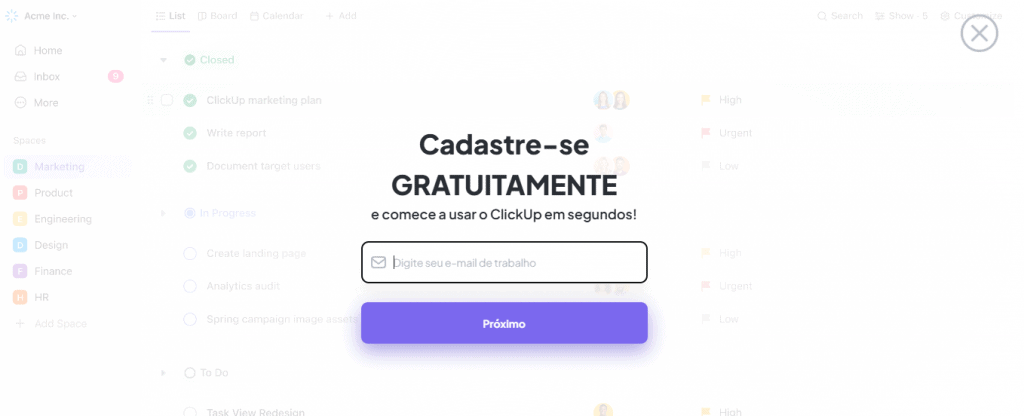 Cadastro ClickUp