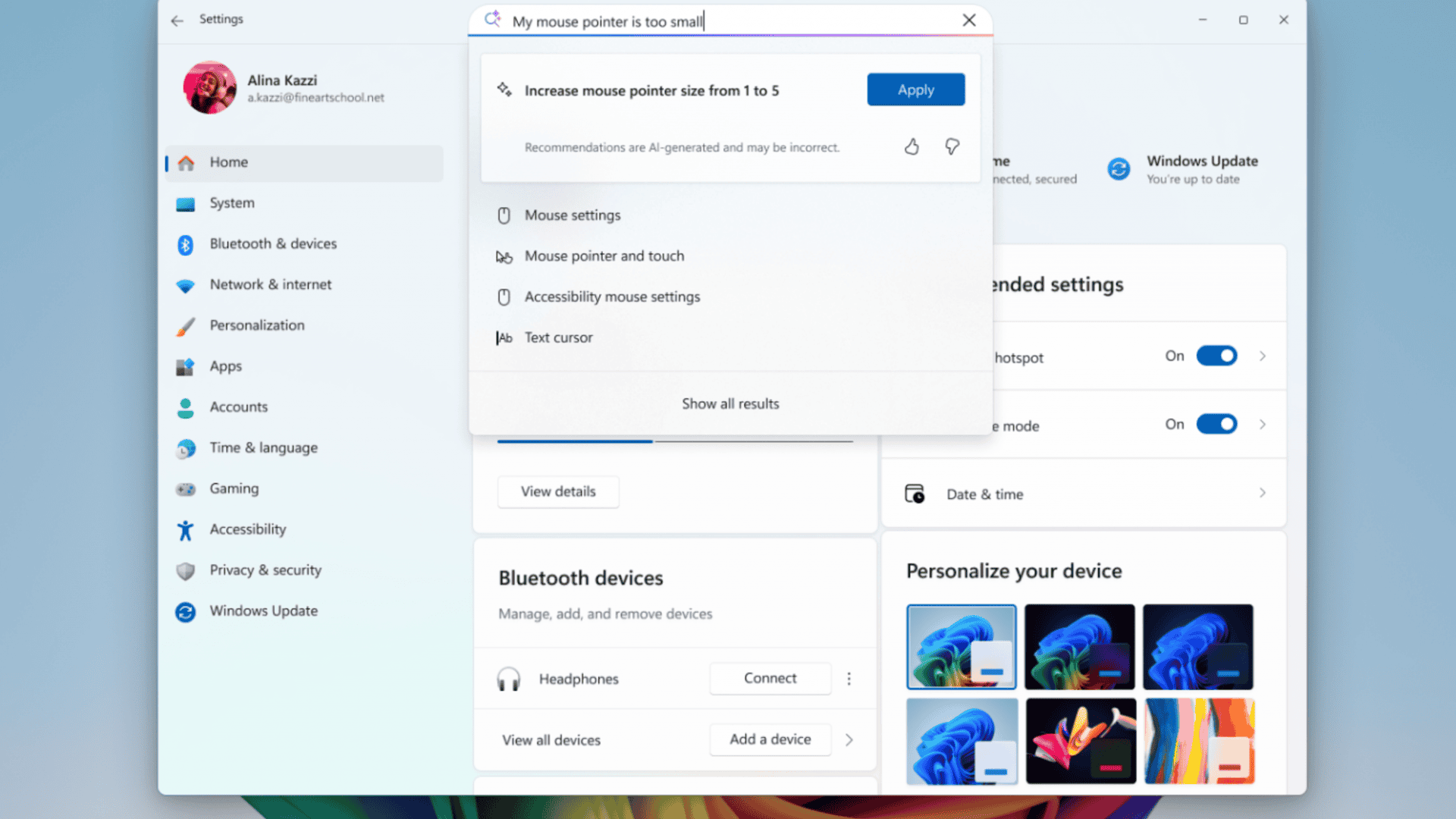 Captura de tela do novo Windows 11