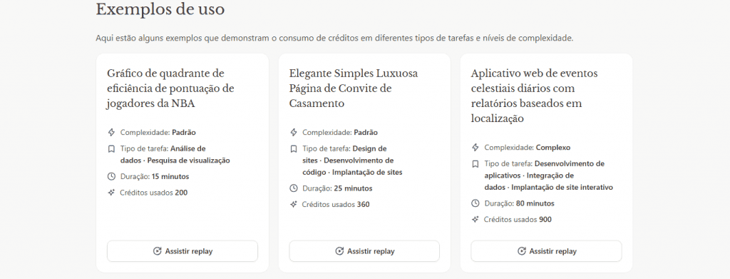 Exemplo de utilização de créditos