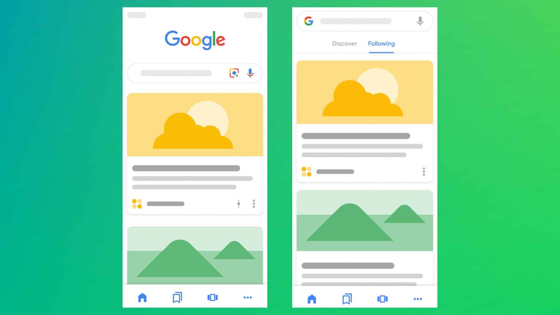 Montagem com ilustrações do feed Discover no Google em celulares