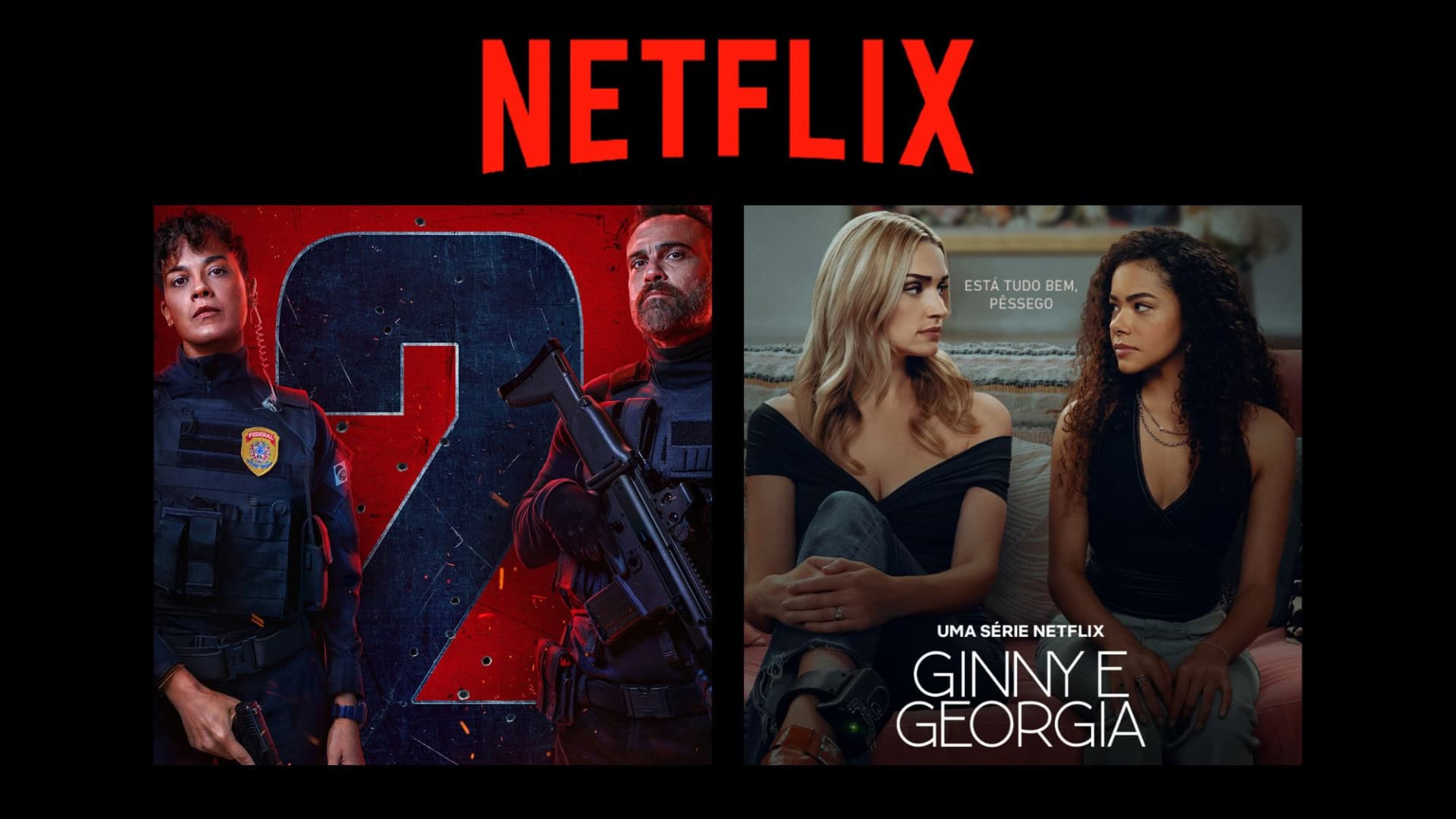 Montagem com pôsteres de DNA do Crime e Ginny e Georgia, dois entre lançamentos da semana entre 2 e 8 de junho na Netflix
