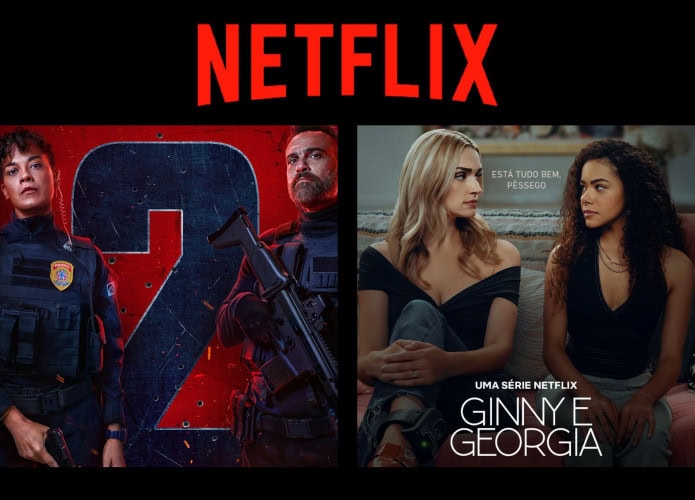 Montagem com pôsteres de DNA do Crime e Ginny e Georgia, dois entre lançamentos da semana entre 2 e 8 de junho na Netflix
