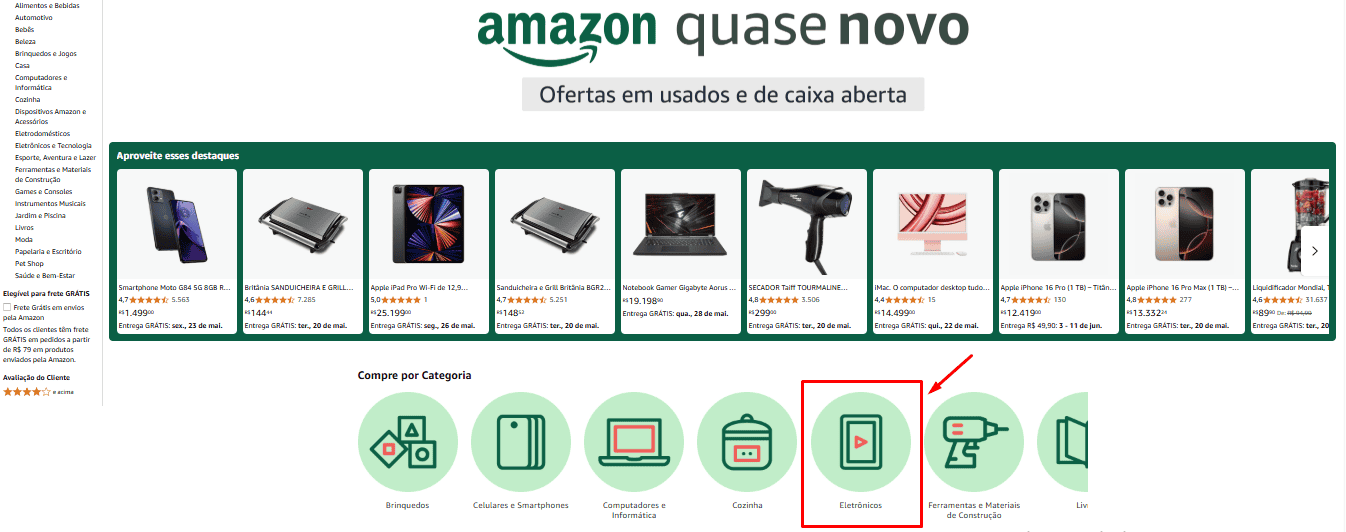 Como encontrar eletrônicos novos ou usados na Amazon Quase Novo